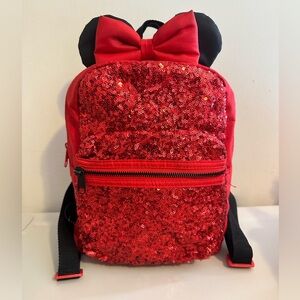 Disney Collection Red Sequin Minnie Mouse Mini Backpack w/ Bow and Ears Accent
